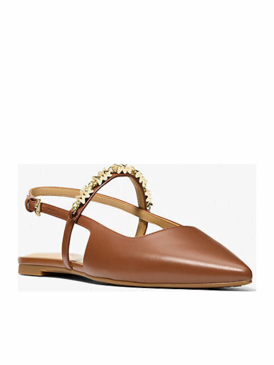 Michael Kors Leather Slingback Ballerinas Flex With strap Tabac Brown