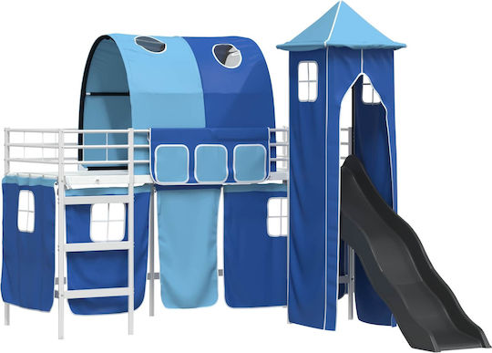 Pat pentru Copii Loft Bed Single Albastru pentru Saltea 90x190cm