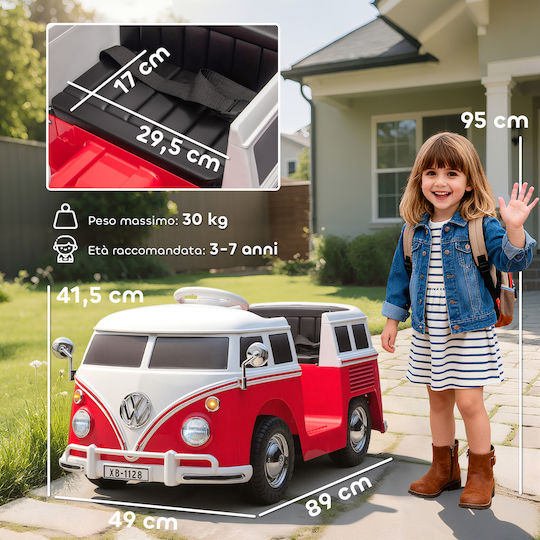 VW T1 Campingbus Едноместен с Дистанционно Управление Лицензиран 12 Волта Червен за 3+ Години
