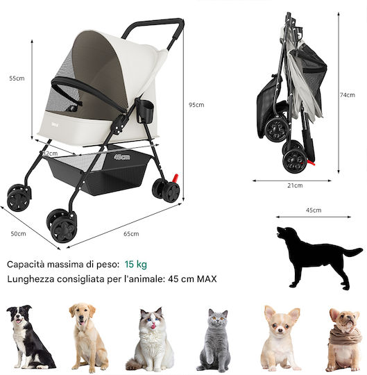Bakaji Dog/Cat Carrying Gray Stroller for 15kg Pets L95xW65xH50cm