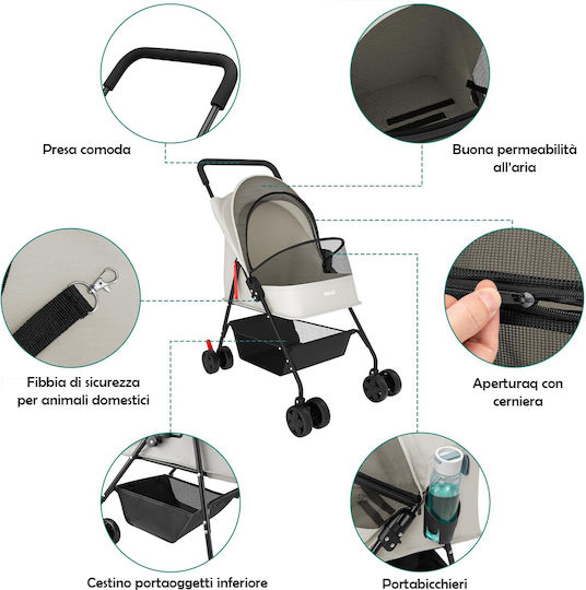 Bakaji Dog/Cat Carrying Gray Stroller for 15kg Pets L95xW65xH50cm