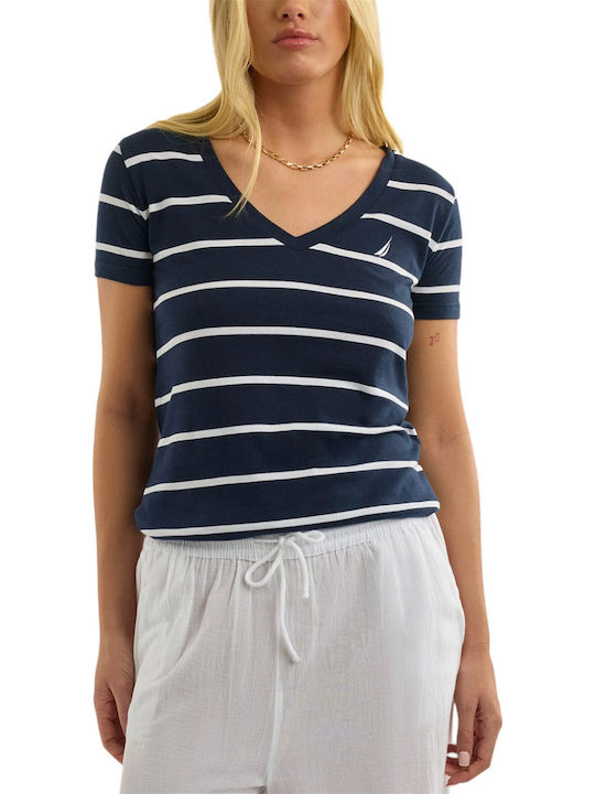 Women's Striped Navy Blue T-shirt