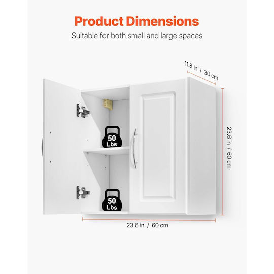Vevor Bathroom Cabinet Laundry L30xW60xH60cm White