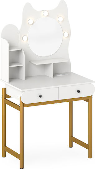 Metallic Makeup Dressing Table White with Mirror 150x80x50cm