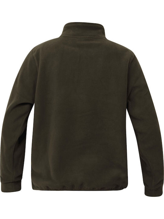 Winter Women's Fleece Long Sleeve Blouse with Neckline with Zipper Green