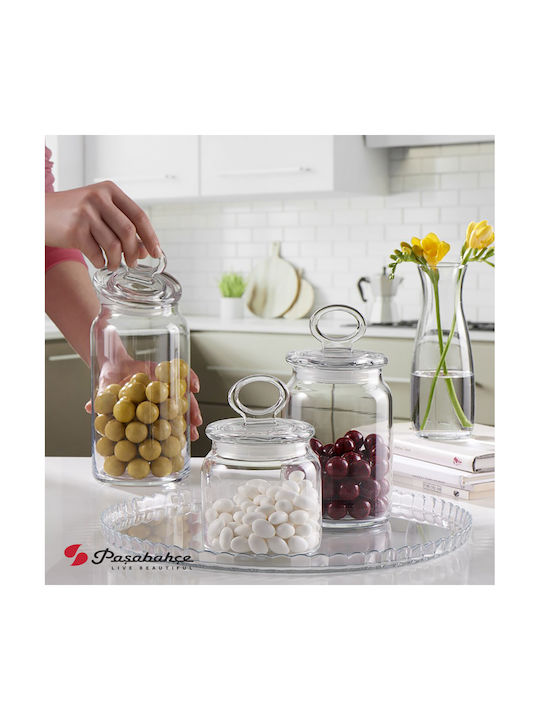Espiel Kitchen Slim Set of 3 General Use Glass Jars with Lid Transparent 10x10x23.4cm 3 Pieces