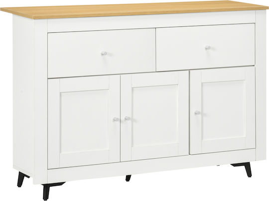 Floor-standing Living Room Display Cabinet made of Particleboard with Glass White 117x35x80cm