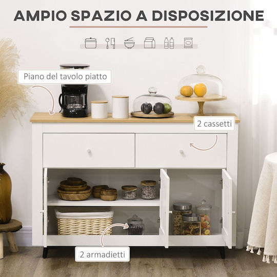 Floor-standing Living Room Display Cabinet made of Particleboard with Glass White 117x35x80cm