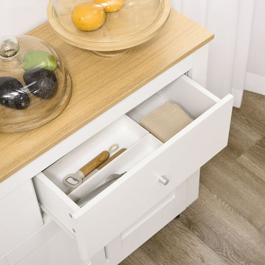 Floor-standing Living Room Display Cabinet made of Particleboard with Glass White 117x35x80cm