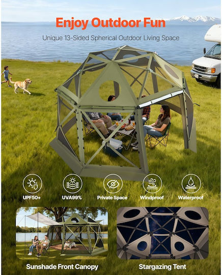Vevor Camping Tent Pop Up Green 3 Seasons For 12 People 396x396cm