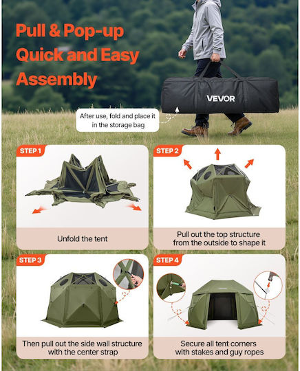 Vevor Camping Tent Pop Up Green 3 Seasons For 12 People 396x396cm