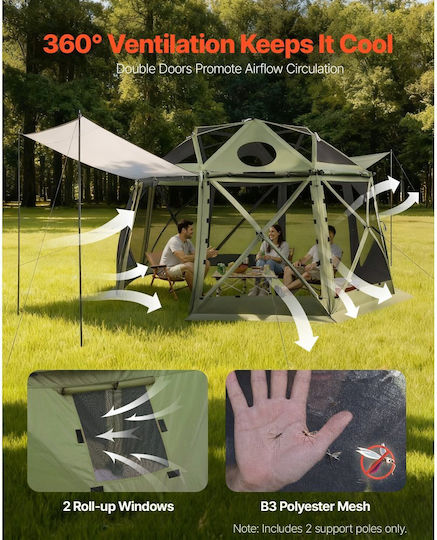 Vevor Camping Tent Pop Up Green 3 Seasons For 12 People 396x396cm