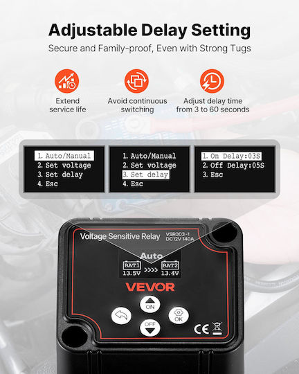 Vevor 12v 140 Amp Dual Battery Isolation Kit Manual Automatic Relay Vsr Voltage Sensitive Voltmeter Lcd Display Smart Battery Isolator Compatible Lead Acid Batteries Utv Atv