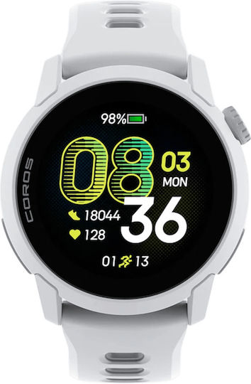 Coros Pace 4 43mm Rezistent la apă Smartwatch (White Silicone Strap)