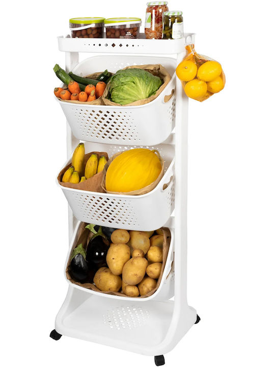 Bakaji Plastic Kitchen Trolley 3 Tiers White 44x29x112cm