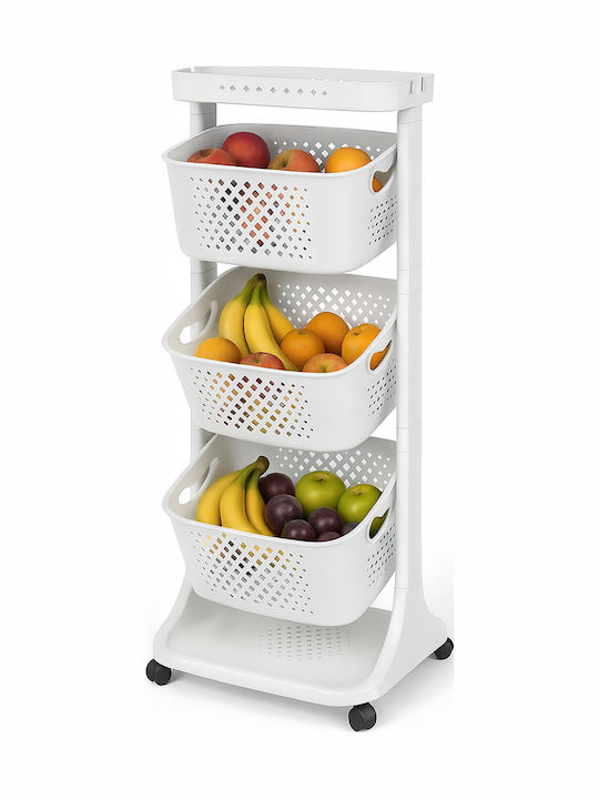 Bakaji Plastic Kitchen Trolley 3 Tiers White 44x29x112cm