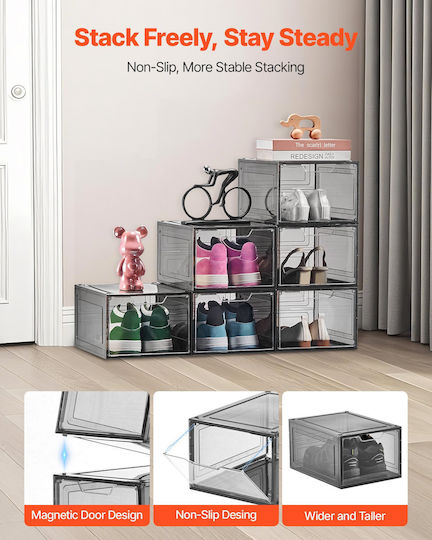 Vevor Plastic Storage Box with Lid Transparent 34x24x18cm 6pcs
