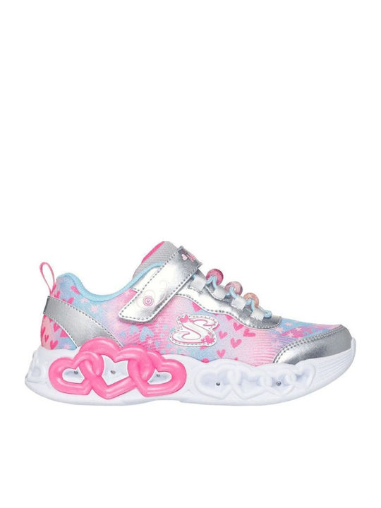Kids Sneakers with Hoop & Loop Closure and Silver Lights
