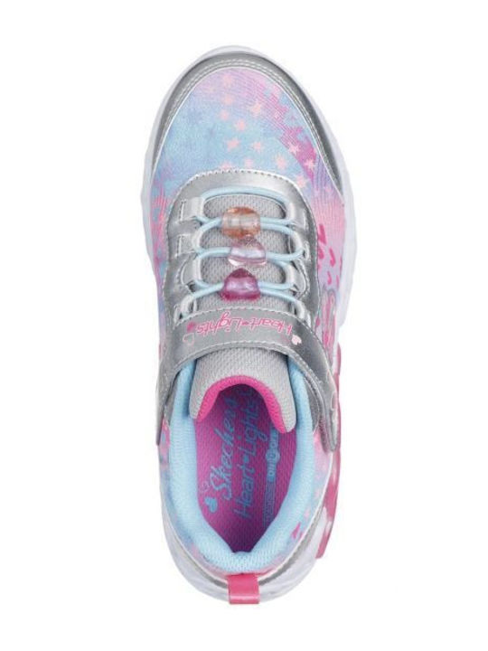 Kids Sneakers with Hoop & Loop Closure and Silver Lights