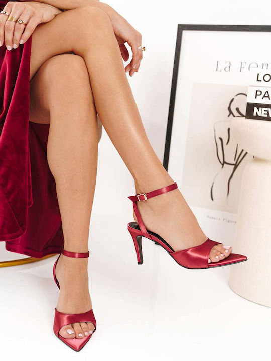 Burgundy Satin Sandals Low Heel Crisscross Straps