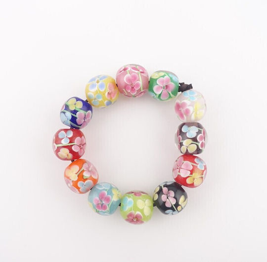 Efco Glass Bead 12x14mm Oval Flowers Blue White 3pcs