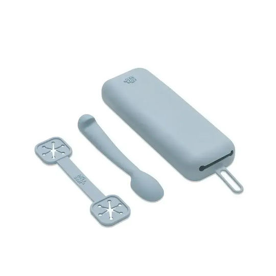 Interbaby Baby Set with Spoons made of Silicone in Case Blue 3pcs