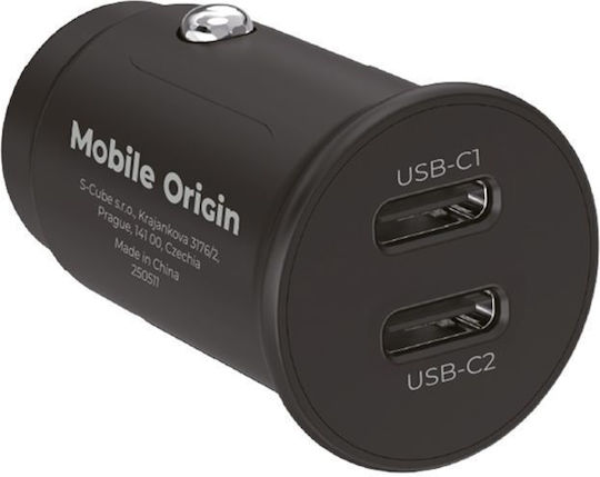 Mobile Origin Car Charger 30W Fast Charging with Ports: 2xType-C Black Color