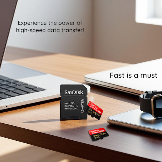 Sandisk Extreme Pro microSDXC 64GB U3 V30 A2 UHS-I 200MB/s с адаптер