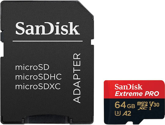 Sandisk Extreme Pro microSDXC 64GB U3 V30 A2 UHS-I 200MB/s с адаптер