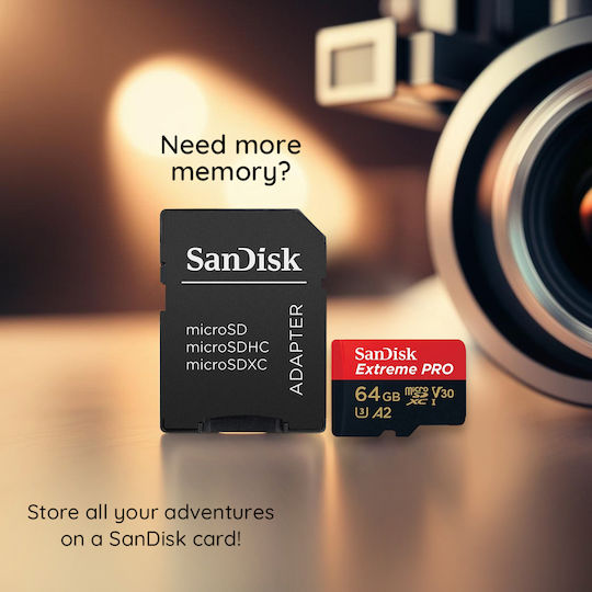 Sandisk Extreme Pro microSDXC 64GB U3 V30 A2 UHS-I 200MB/s с адаптер