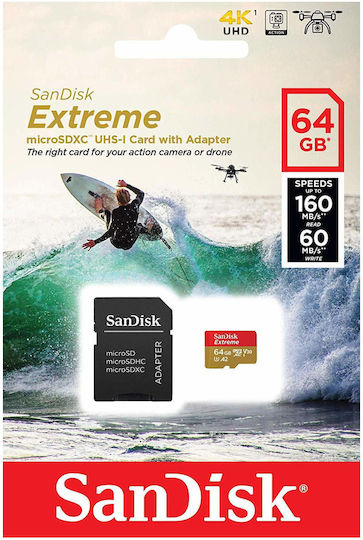 Sandisk Extreme Pro microSDXC 64GB U3 V30 A2 UHS-I 200MB/s с адаптер