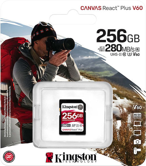 Kingston Canvas React Plus V60 SDXC 256GB Class 10 U3 V60 UHS-II