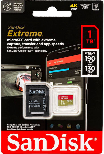 Sandisk Extreme microSDXC 1TB U3 V30 A2 UHS-I 190MB/s с адаптер