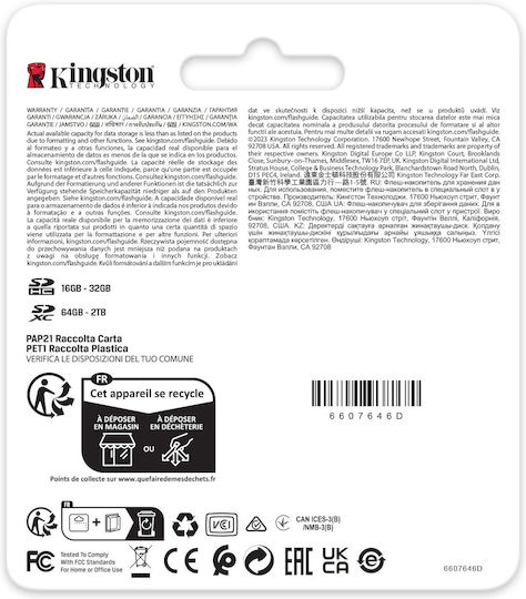 Kingston Canvas React Plus V60 SDXC 512GB Class 10 U3 V60 UHS-II