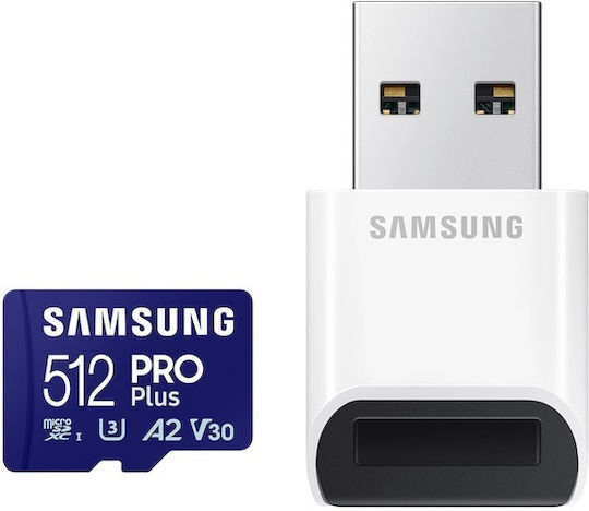 Samsung Pro Plus (2023) microSDXC 512GB Clasa 10 U3 V30 A2 UHS-I cu USB Reader