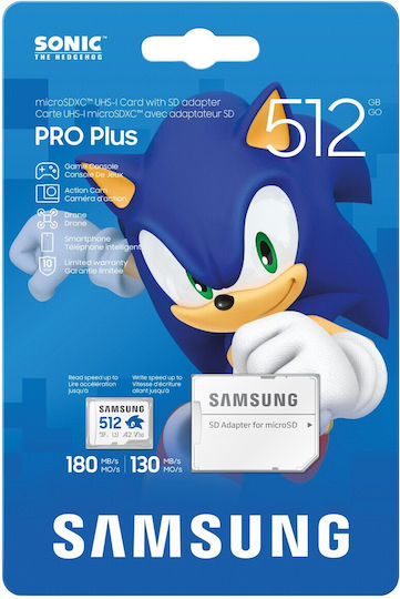 Samsung Pro Plus microSDXC 512GB U3 V30 A2 UHS-I 180MB/s με αντάπτορα