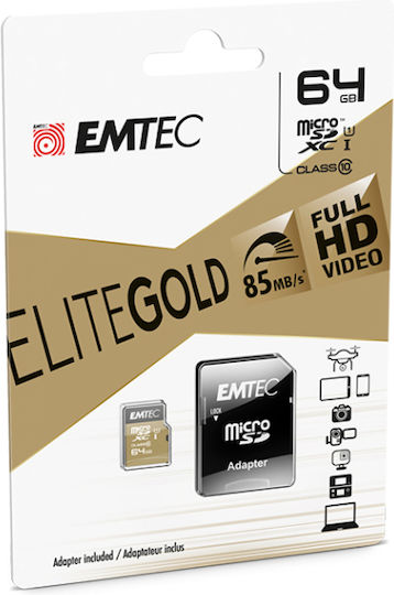 Emtec Gold+ microSDXC 64GB U1 UHS-I 85MB/s με αντάπτορα