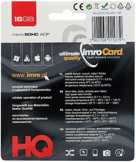 IMRO microSDHC 16GB U1 UHS-I με αντάπτορα