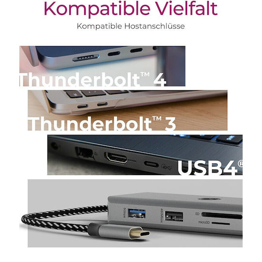 Icy Box IB-DK4012-CPD USB-C Docking Station mit HDMI 4K PD Ethernet und Verbindung 2 Monitore Gray