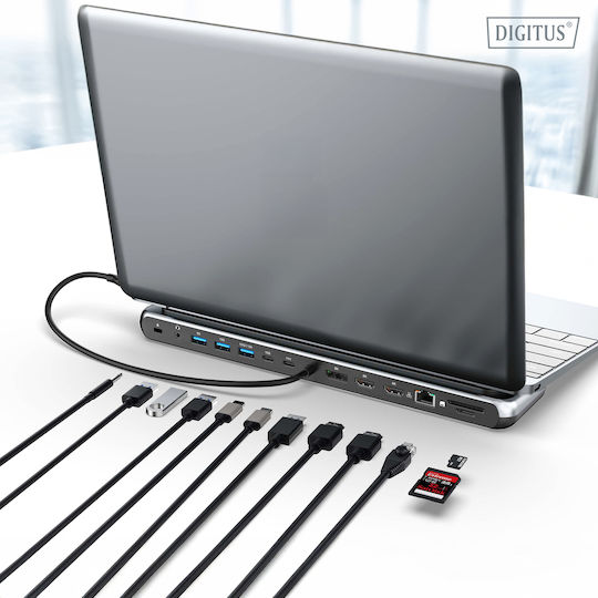 Digitus USB-C Docking Station με DisplayPort 4K PD Ethernet Γκρι (DA-70919)