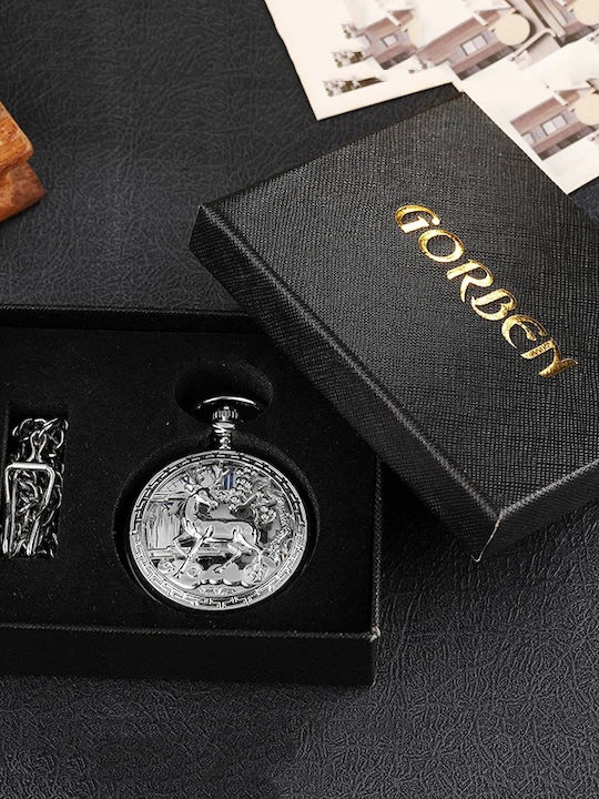 Gorben Ανδρικό Ρολόι 13mm Τσέπης Μπαταρίας Ασημί