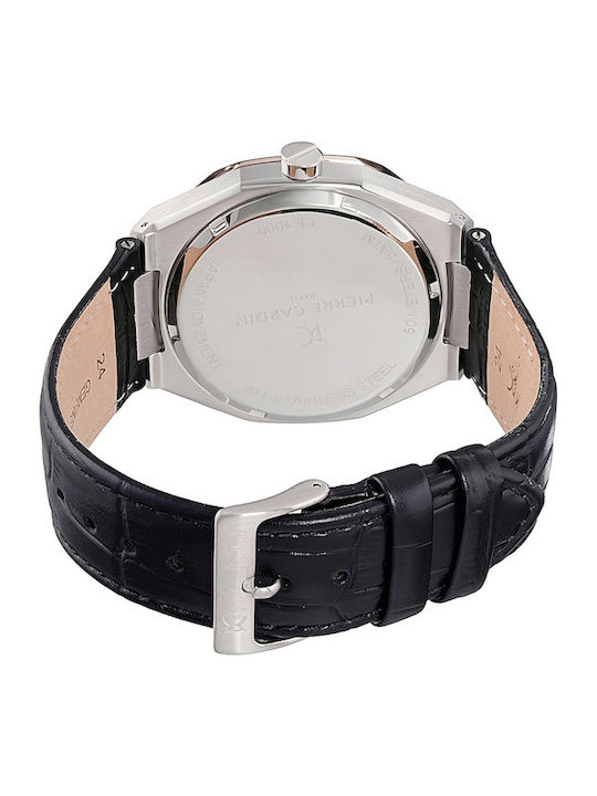 Pierre Cardin Ceas Bărbați 42mm Baterie Cu Curea Din Piele Neagră