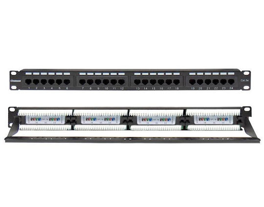 Safewell Patch Panel για Rack 1U 19" 24 Θυρών cat5e Μαύρο