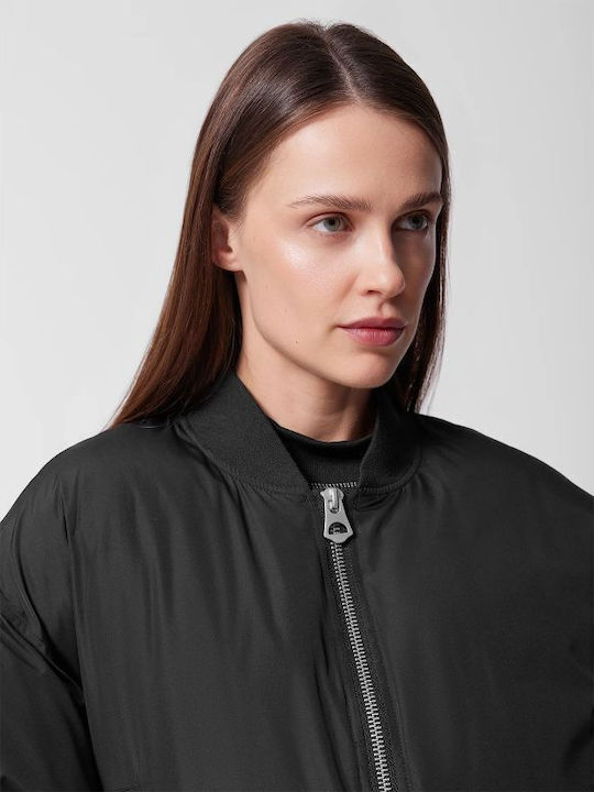 Μακρύ Γυναικείο Bomber Jacket Μαύρο