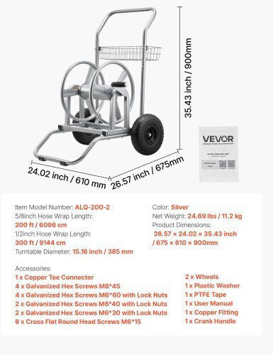 Vevor Wheeled Watering Wind for Hose up to 91.44m