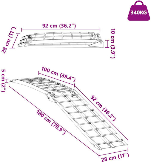 Motorcycle Ramp Silver 180 x 28 x 5 cm Aluminum 42021088
