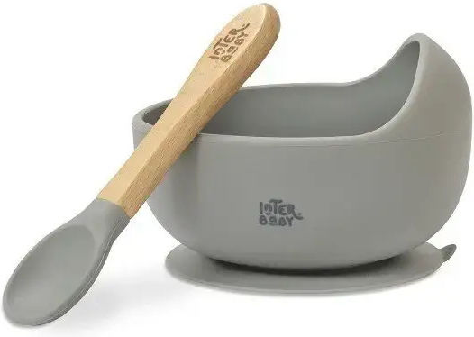 Interbaby Set Essgeschirr aus Silikon mit rutschfester Basis Gray 3Stück