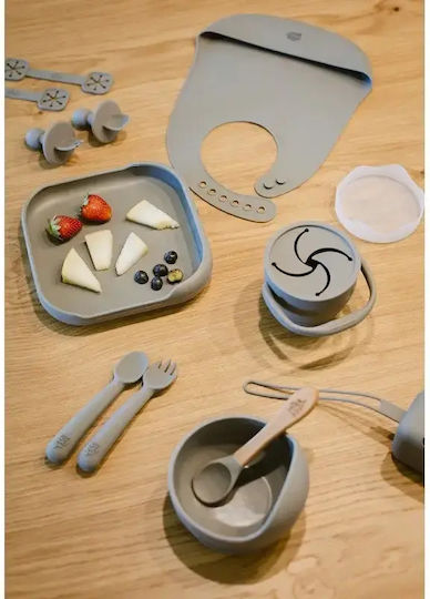 Interbaby Set Essgeschirr aus Silikon mit rutschfester Basis Gray 3Stück