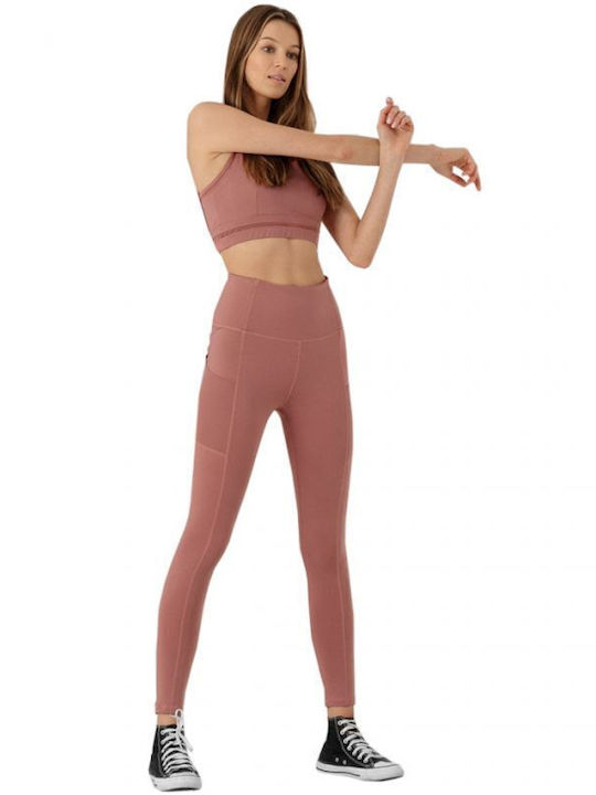 Women's Long Training Legging High Waisted Pink