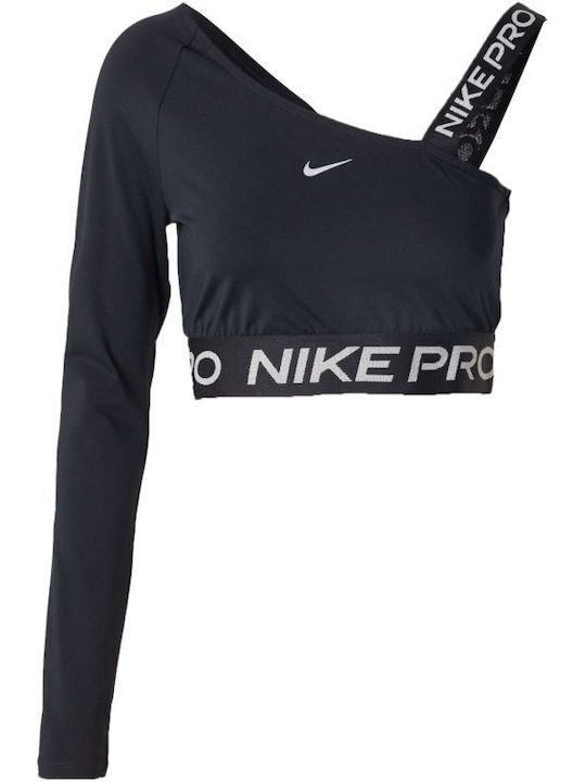 Pro Γυναικείο Αθλητικό Crop Top Μακρυμάνικο Fast Drying Μαύρη
